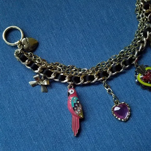 🦜❤️Betsey Sacred Heart Toggle Charm Bracelet Parrot Heart Bow Arrow - EPC❤️🦜